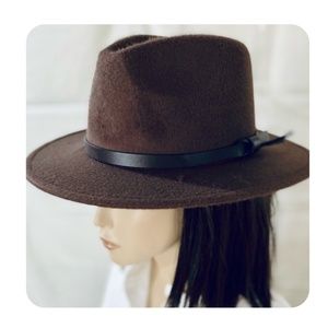 Dark Brown Wide Brim Felt Hat with Leather Band